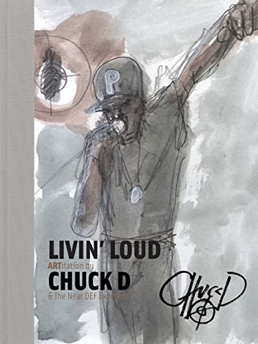 Sketch of Chuck D performing with a microphone, book cover art.