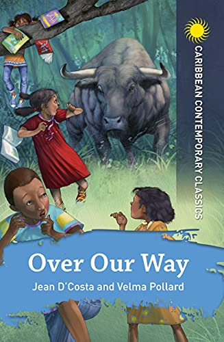 Book cover: children, a bull, and lush greenery in a colorful illustration.