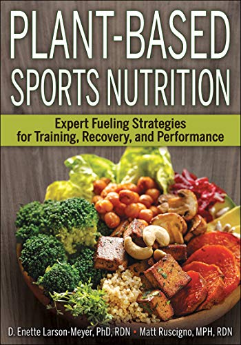 Book cover with title “Plant-Based Sports Nutrition” and colorful plant-based foods.