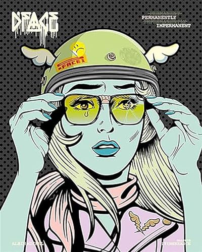 Pop art illustration of a woman wearing a helmet and sunglasses.