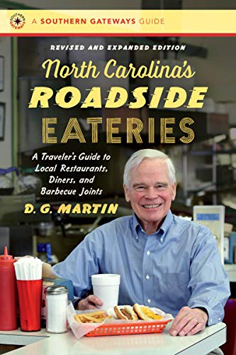 Book cover featuring a man at a diner with food, titled "North Carolina's Roadside Eateries.