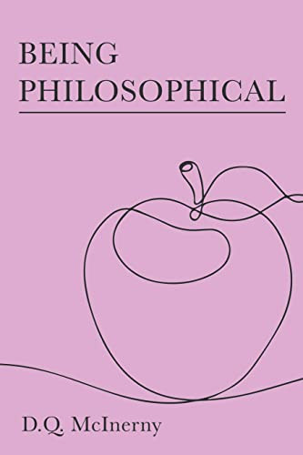 Book cover: "Being Philosophical" with an apple line drawing, purple background.