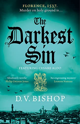 Book cover: "The Darkest Sin" with ornate title and Florence cityscape.