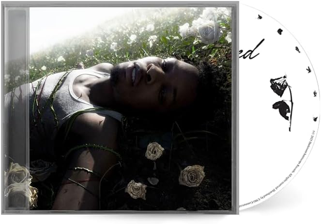 D4vd's "Withered" CD case and disc with a person among flowers.