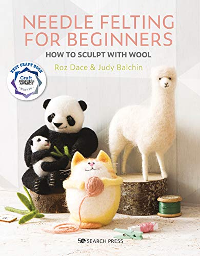 Book cover showing needle-felted panda, alpaca, and cat figures on a light background.