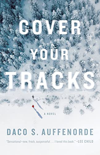 Book cover with snowy forest aerial view and large white text.