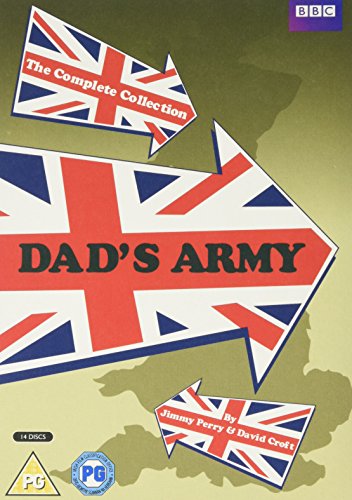 "DVD cover featuring a Union Jack arrow with 'Dad's Army' text on a map."