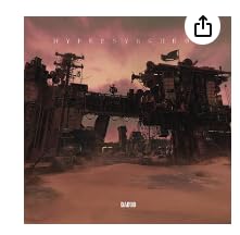 Vinyl record cover with a dystopian, industrial landscape in pink hues.