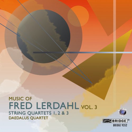 "CD cover with abstract orange and blue design, featuring text about classical music."