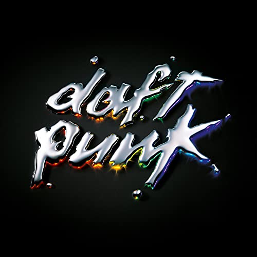 Daft Punk album cover with metallic, dripping logo on black background.