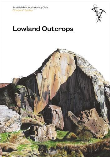 Book cover titled Lowland Outcrops featuring a painting of a large rocky cliff face.