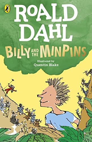 Book cover: "Billy and the Minpins" with illustrated boy and tiny figures.