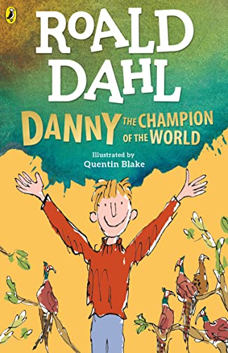 Book cover: boy with arms raised, pheasants, and Roald Dahl’s name.