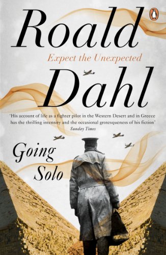 Book cover: “Going Solo” by Roald Dahl, featuring a pilot figure.