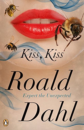 Book cover featuring bright red lips, bees, and text by Roald Dahl.