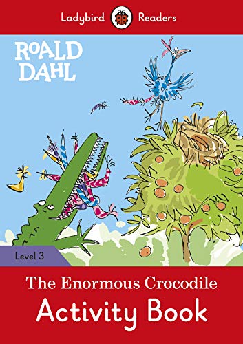 Book cover: green crocodile, birds, and orange tree, “The Enormous Crocodile.”