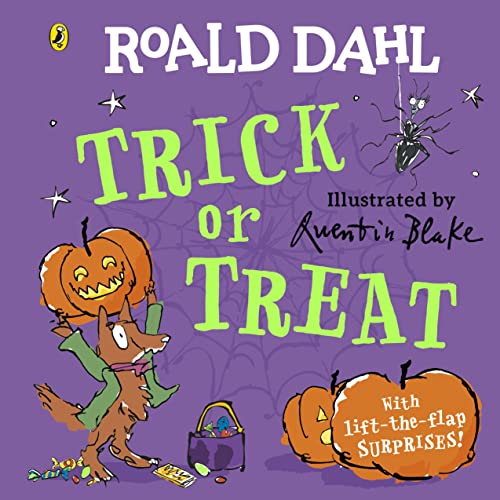 Book cover: "Roald Dahl Trick or Treat" with Halloween illustrations.