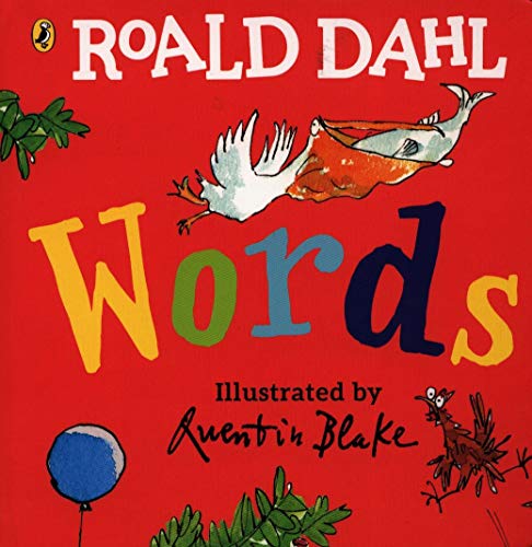 Red cover with colorful “Words” title and illustrated birds, balloon, and foliage.