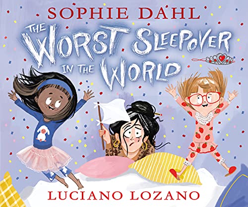 Book cover: three cartoon girls in pajamas amid colorful confetti.
