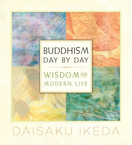 Book cover with floral watercolor background and title "Buddhism Day by Day".