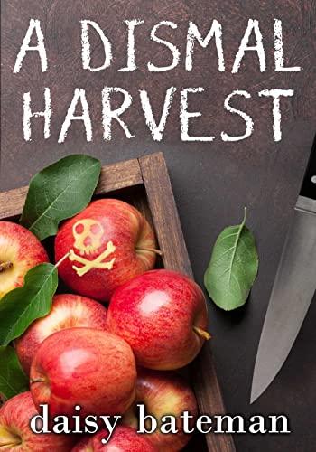 Book cover: red apples, skull carving, knife, dark background, text.