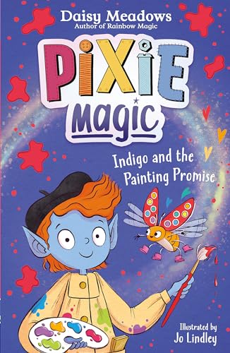 Book cover featuring a blue pixie artist with a colorful butterfly.
