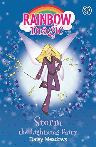 Book cover featuring a blonde fairy with lightning, titled “Rainbow Magic.”