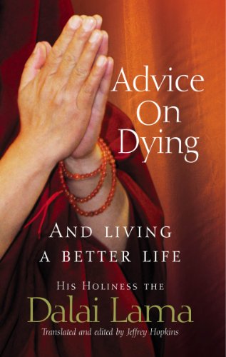 Book cover: “Advice On Dying” by the Dalai Lama, hands in prayer.