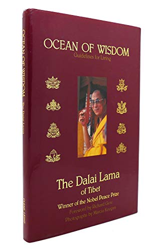 Red book cover featuring the Dalai Lama and golden Buddhist symbols.