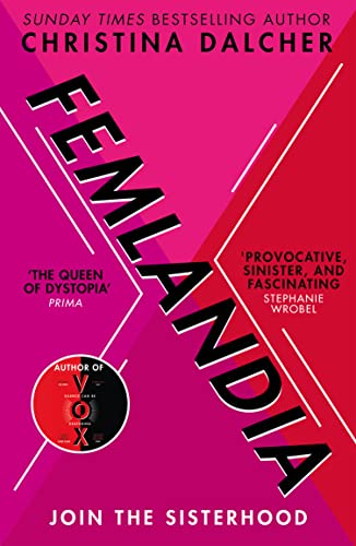 Book cover for “Femlandia” with bold red text and geometric pink lines.