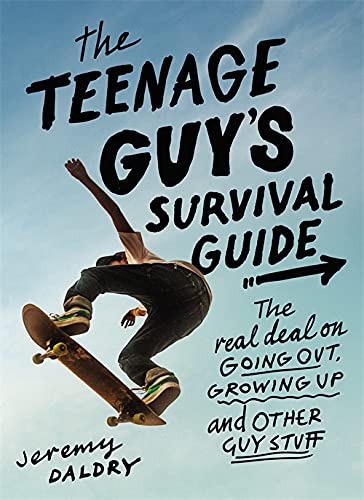Book cover: "The Teenage Guy's Survival Guide" with a skateboarding teen.