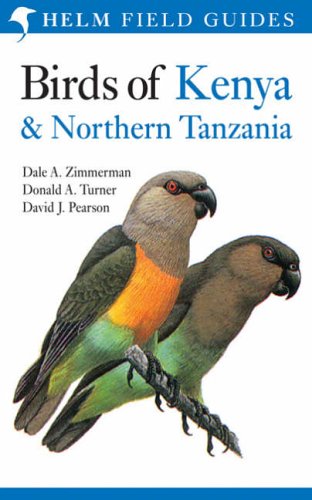 Book cover featuring two colorful parrots, “Birds of Kenya & Northern Tanzania.”