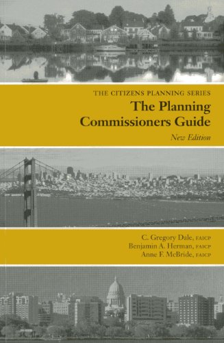 Book cover titled The Planning Commissioners Guide with gold bands and city landscape photos.
