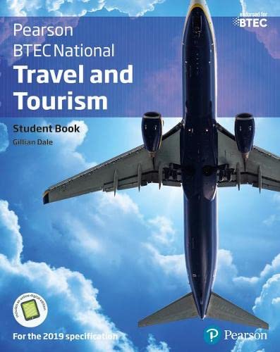 BTEC Travel and Tourism student book cover with airplane image.