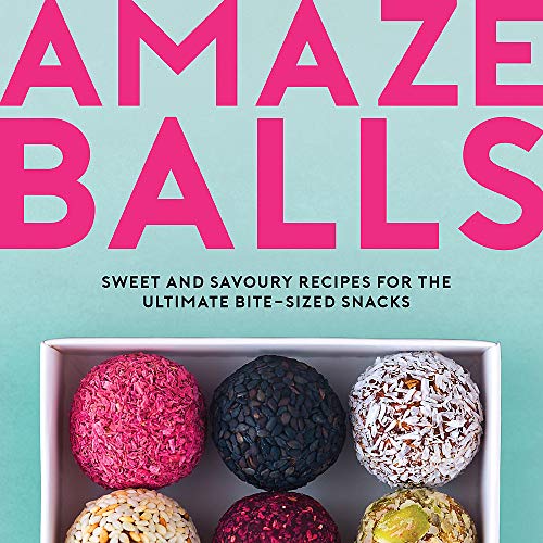 Cookbook cover with the title “Amaze-Balls” and a box of colorful energy balls.