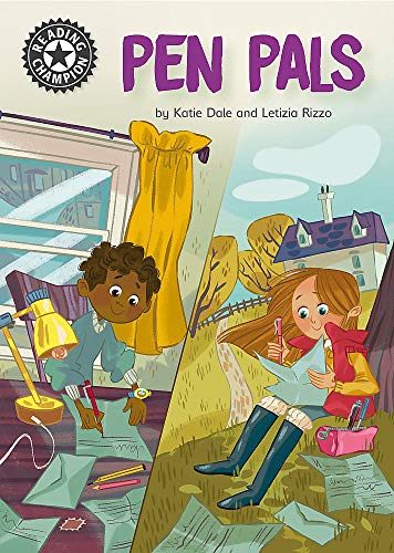 Book cover: two children writing letters, split indoor/outdoor scene.