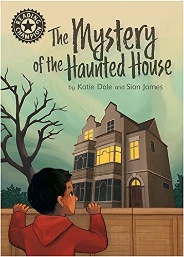 Book cover: boy looking at a spooky, lit haunted house.