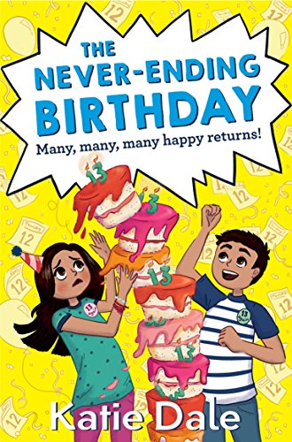 Book cover: children with stacked birthday cakes and colorful confetti.