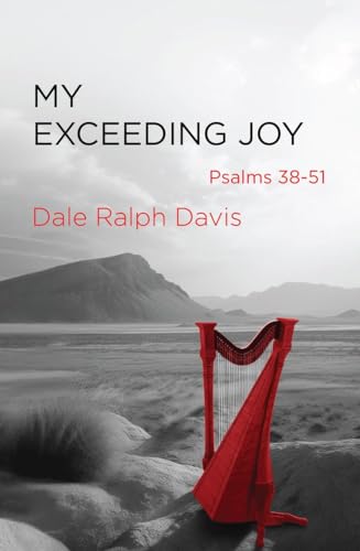 Book cover with title, author, landscape, and a red harp.
