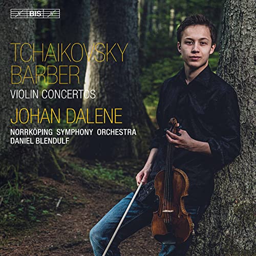 CD cover: violinist Johan Dalene in a forest setting.