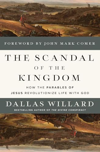 Book cover: "The Scandal of the Kingdom" with a pastoral landscape.