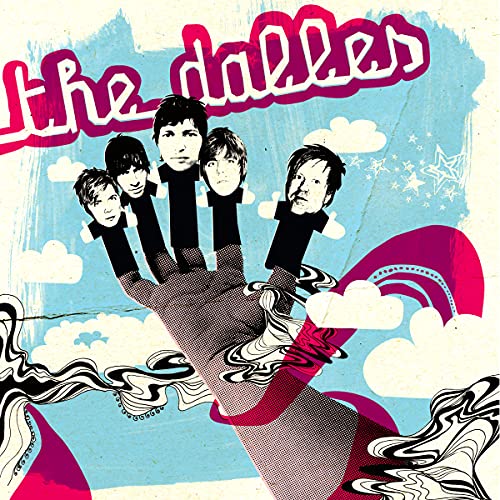 Album cover for The Dalles’ “All Goes Down” featuring illustrated hand and faces.