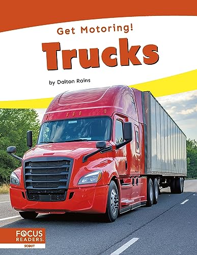Book cover titled Trucks featuring a red semi-truck driving on a highway.