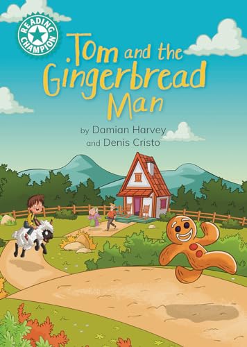 Book cover: Tom riding a horse, a gingerbread man, and a house.
