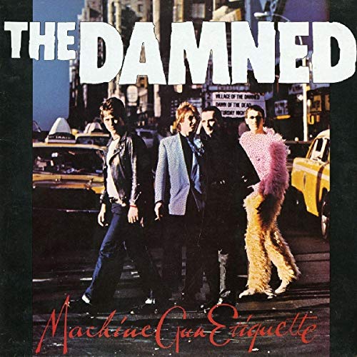 Album cover for The Damned's Machine Gun Etiquette featuring four men on a street.