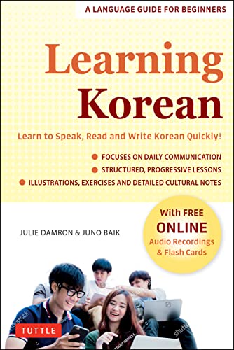 A book with a colorful cover on learning Korean language for beginners with audio.