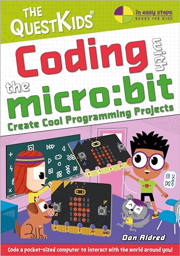 Book cover titled Coding with the micro:bit featuring cartoon characters and micro:bit circuit boards.