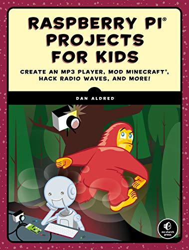Book cover with robots, a monkey, and text: "Raspberry Pi Projects for Kids".