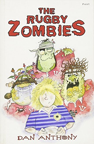 Book cover: "The Rugby Zombies" featuring cartoon zombies and a boy.