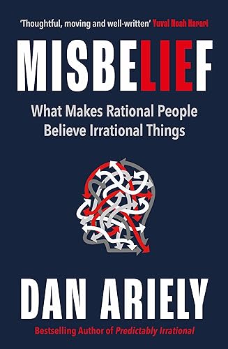 Book cover for “Misbelief” with a head silhouette filled with arrows.